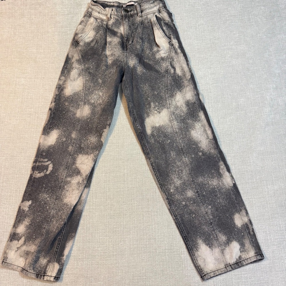 SO‎ Acid Wash Baggy Jeans 3/26W Highest Rise Bleach Splatter Gray Grunge Punk